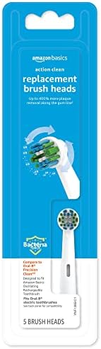 Amazon Basics Electric Toothbrush Head Replacement Brush, White, 5 Count (Fits Most Oral-B Brushes) (Previously Solimo)