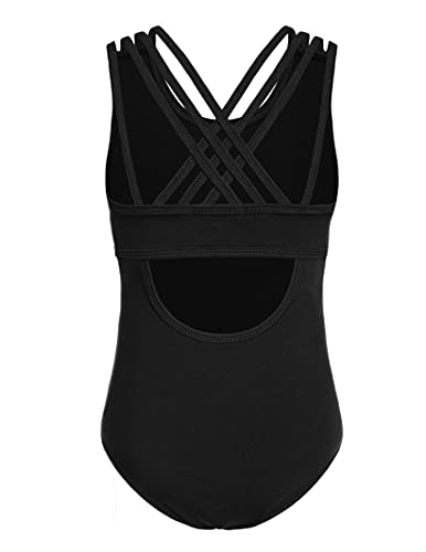 Arshiner Girls Ballet Leotards Dance Gymnastic Outfits Crisscross Straps Sleeveless Tank Dancewear,Black,6-7 Years