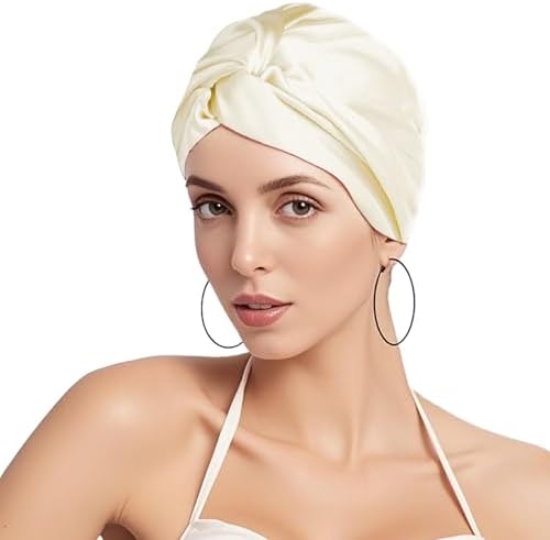 Sleep Cap for Women Hair Care,22 Momme 100% 6A Mulberry Silk Natural Silk Night Bonnet with Elastic Stay On Head
