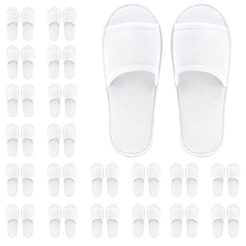 Frcctre 20 Pairs Disposable Slippers, Open Toe Comfortable Cotton Disposable Spa Slippers, Bulk Unisex Non-Slip Disposable Guests Slippers for Home Hotel Travel Train Use, White