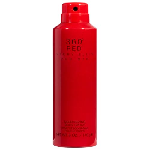 Perry Ellis 360 Red 3.4oz EDT Spray, 6oz Body Spray, 3oz Shower Gel, 7.5ml EDT Spray Men 4 Pc Gift Set