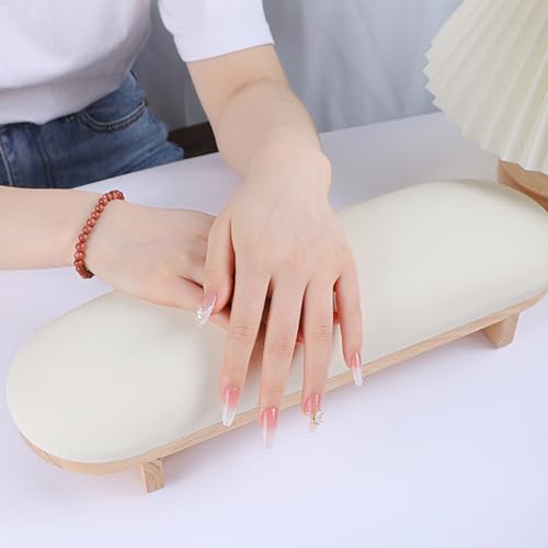 TANG SONG 1PC Sponge Manicure Hand Rest Pillow Wooden Nail Stand Hand Holder Nail Table Manicure Armrest Cushion (Cream Yellow)