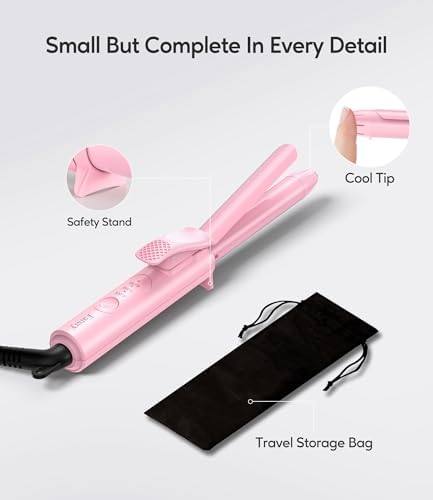 Mini Curling Iron for Short Hair, 1/2 Inch Travel Size Curling Iron Dual Voltage, Ceramic Mini Hair Curler with 3 Adjustable Temperature, Infused with Keratin & Argan Oil, with Storage Bag