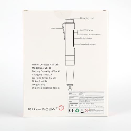 Electric Nail Files Cordless, Professional Nail Drill Machine for Acrylic Nails Gel with 5 Speeds, Portable Rechargeable E File Manicure Pedicure Kit Gifts for Girl Women Beginners