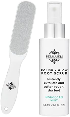 Dermasuri Callus Remover Foot Scrub - Exfoliating Feet Spray-on Formula and Reusable Deluxe Sole File - Dead Skin Remover, Callus Rasp, Scrubber, Peel & Soften Cracked Heels - Deluxe Pedicure Spa Kit