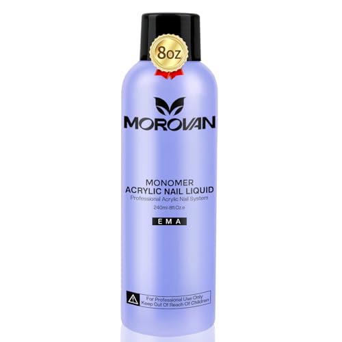 Morovan Monomer Acrylic Nail Liquid 8oz for Acrylic Powder - Professional Monomer Acrylic Nail Liquid For Acrylic Nail Extension Non-Yellowing MMA-Free