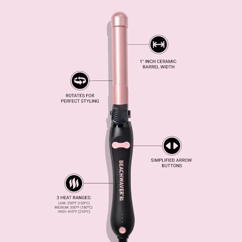 B1 Rotating Curling Iron - Automatic 1 Inch Ceramic Curling Iron - Easy-to-Use Spinning Wand for Long-Lasting Waves - Auto-Shut Off and Dual Voltage (BW160)