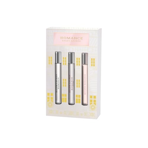 RALPH LAUREN FRAGRANCES Romance Discovery Perfume Set - 3-Piece Travel Size Set - Floral Scented Fragrance with Rose, Sandalwood, Vanilla & Jasmine Notes - 0.3 Fl Oz Each