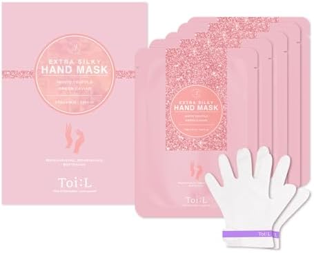 Extra Silky Hand Mask 5 Pairs, Korean Moisturizing Gloves for Dry Hands with White Truffle, Green Caviar & Peptides, Repairing and Softening Hand Care Treatment for Aging, Cracked, and Dry Skin