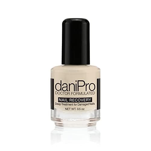 daniPro Doctor-Formulated Nail Recovery, 0.5 oz - Nail Strengthener Base Coat with Undecylenic Acid, Biotin & Vitamins - Nearly Invisible Satin Finish Base Coat - Nail Hardener For Damaged Nails