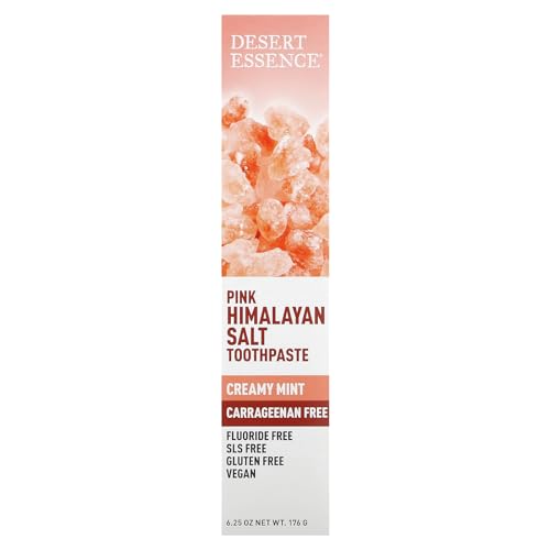 Desert Essence Pink Himalayan Salt Toothpaste - 6.25 Ounce - Creamy Mint - Complete Oral Care - Mineral Rich - Tea Tree Oil - Removes Impurities - Refreshing Taste - Deep Clean - Carrageenan Free