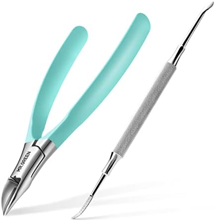 MR.GREEN Toenail Clippers Stainless Steel Ingrown Nail Cutter Thick and Hard Nails Pedicure Manicure Tools (Green+Nail Remover)