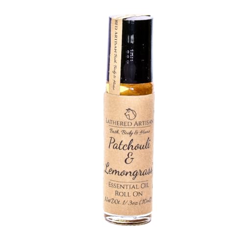 Patchouli & Lemongrass - Natural Essential Oil Perfume by Lathered Artisan - Alcohol-Free Plant Based Oil Perfume and Cologne, Nourishing, and Uniquely Handcrafted (Patchouli & Lemongrass - Roll On)