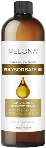 Polysorbate 80 by Velona - 32 Fl Oz | Solubilizer, Food & Cosmetic Grade | All Natural for Cooking, Skin Care and Bath Bombs, Sprays, Foam Maker | Use Today - Enjoy Results