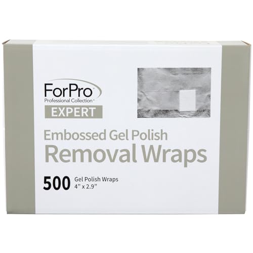 ForPro Professional Collection Expert Embossed Gel Polish Removal Wraps, Pre-Cut with Cotton Pad, Remove Gel Polish, Acrylics, & Nail Art, 4" L x 2.9" W, 500-Count