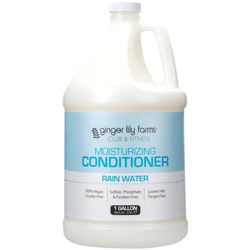 Ginger Lily Farms Club & Fitness Moisturizing Conditioner for Dry Hair, 100% Vegan & Cruelty-Free, Rain Water Scent, 1 Gallon (128 fl oz) Refill