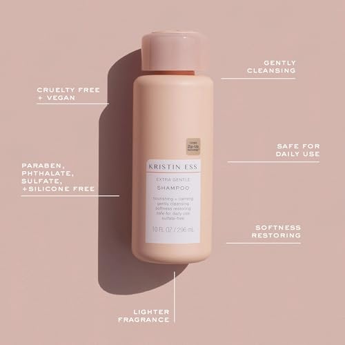 Kristin Ess Hair Extra Gentle Shampoo for Sensitive Skin + Scalp, Moisturizing + Hydrating Shampoo for Dry Hair, Vegan, Color Safe + Keratin Safe, 10 fl oz