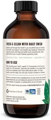 Banyan Botanicals Mint Daily Swish – Organic Ayurvedic Pulling Oil with Coconut Oil – Mouthwash for Fresh Breath and Sparkling Oral Health* – 8 oz – Non GMO Sustainably Sourced Vegan