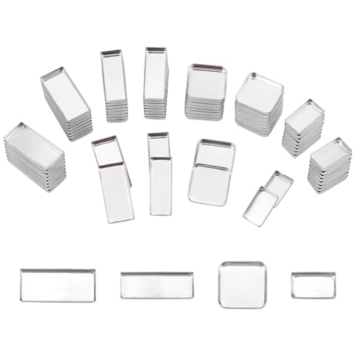 PH PandaHall 80pcs Empty Metal Pans 4 Size Aluminum Empty Eyeshadow Pans Rectangle Palette Pan DIY Blush Lipstick Palette for Makeup Cosmetic, 0.7~1x0.3~0.7 Inch, Non-Magnetic