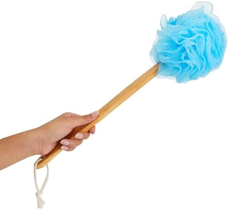 4 Pack Back Scrubber for Shower with Long Handle, Loofah on a Stick for Exfoliating, 4 Assorted Colors, 16 in - Body Scrubber - Loofah with Handle
