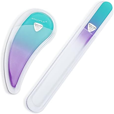 Bona Fide Beauty Ergonomic Nail File Set - 2PC Czech Glass Ergofile Set for Natural Nails and Acrylic Nails (Pastel Green and Violet)