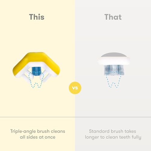Frida Baby Triple-Angle Toothhugger Training Toddler Toothbrush | Toddler Toothbrush 2 Years and Up, Cleans All Sides at Once | 2 Pack (Yellow + Pink)