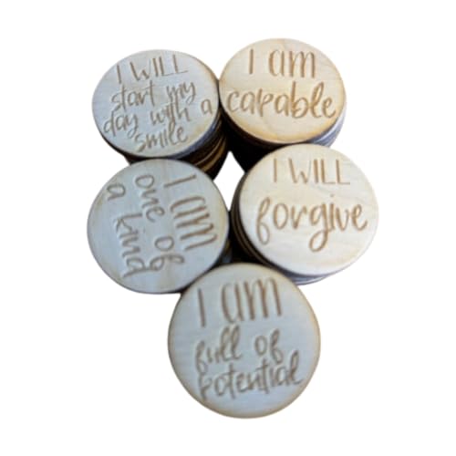 Affirmation Wooden Tokens, Set of 50 Engraved Positive Reminders, Natural Baltic Birch Wood, Ideal for Mother's Day, Christmas, Birthday Gifts