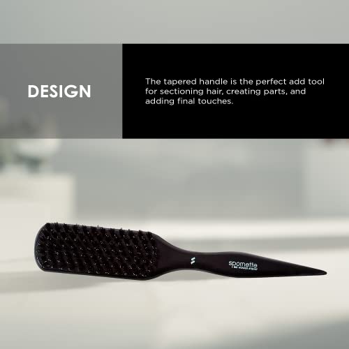 Spornette Boar Bristle Hair Brush for Women - Big Wonder Teasing Brush with Boar & Tourmaline Nylon Bristles - Tapered Handle for Back Brushing, Combing and Creating Volume & Slick Backs (Black)