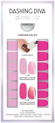Dashing Diva Chromagic Gel Nail Strips - Pink Orbit - Easy UV Free, Chip Resistant, Long Lasting Gel Nail Stickers and Chrome Powder