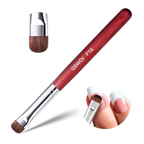 ‌French Brush for Nails & Clean Up Brush for Gel Nail Polish | Dual-Use Wooden Handle Nail Brush for Acrylic, Polygel, Builder Gel | Professional Nail Art Brushes for French Tips, Cleaning (F16)