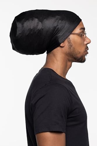 Fairy Black Mother Dreadlocks Satin Locs Bonnet Cap for Men and Women(Black, Large)
