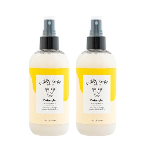 TUBBY TODD Hair Detangler Spray for Kids - Hair Detangling Spray with Baobab & Coconut Oil - Gentle & Moisturizing Kids Hair Detangler Spray - 8.5oz, 2 Pack - Lemon Crème