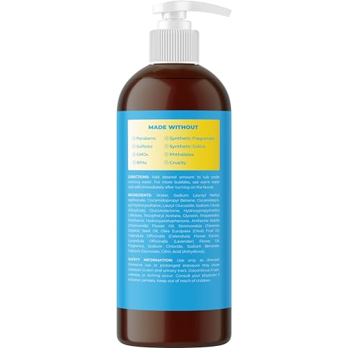 Sulfate Free Kids Bubble Bath - Relaxing Vanilla Lavender Bubble Bath for Toddlers with Nighttime Blend of Chamomile Oil and Calendula Oil - Extra Foamy Moisturizing Kids Bath Soap Liquid