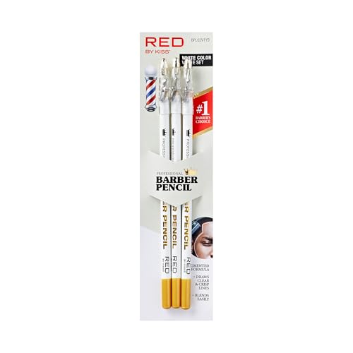 Red by Kiss 3PCS Barber Pencil with Built-in Sharpener Edge Hairline Razor Trace Pencils Beard Guide Beard and Hairline Outliner Pencils (White)
