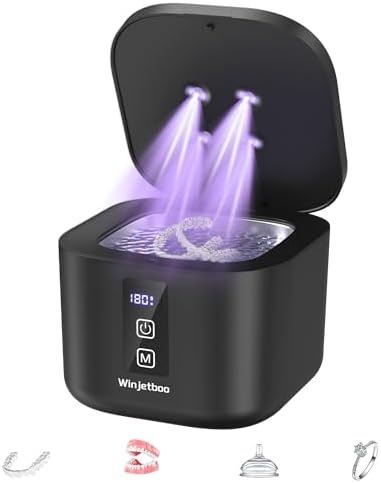 Retainer Cleaner, Ultrasonic Retainer Cleaner Machine 48kHz for Dentures, Mouth Guards, Braces, Toothbrush Heads, Jewelry, Ring Jewelry Cleaner with 300ML Capacity, 4 Modes Clean - Black