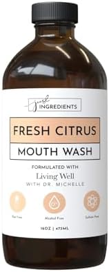 JUST INGREDIENTS Fresh Citrus Remineralizing Mouthwash | Hydroxyapatite & Colloidal Silver Formula | Alcohol-Free, Natural & Organic | Fluoride-Free Mouth Rinse