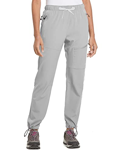 BALEAF Women's Hiking Pants Quick Dry Water Resistant Lightweight Joggers Pant for All Seasons Elastic Waist Glacier Gray Size XS