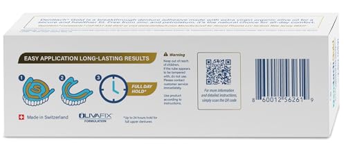 Denttach Gold Denture Adhesive, Petroleum Free Olive Oil Based Premium Denture Adhesive Cream for Full and Partial Dentures, All Day Secure Hold Denture Glue, Zinc Free, 2.4 Ounce