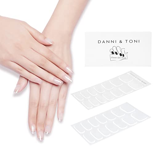 DANNI & TONI Semi Cured Gel Nail Strips Transparent Crystal Clear Nail Stickers Sheer Gel Polish Strips 28 Stickers Ultra-glossy, Long-lasting, Waterproof