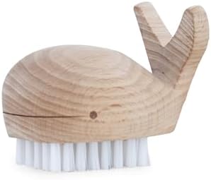 Kikkerland Hand-Crafted Multi-Purpose Beechwood Whale Scrub Brush – Supplies for Manicures and Pedicures, Hand Washing, Vegetable Scrubbing – Nautical Decor, Bathroom Essentials