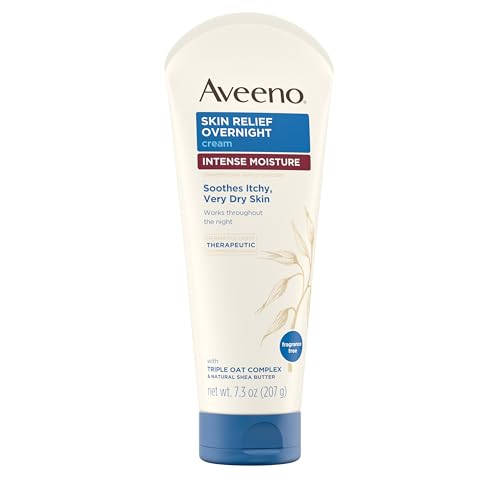 Aveeno Skin Relief Overnight Intense Moisture Cream with Triple Oat Complex & Natural Shea Butter, Therapeutic Dimethicone Skin Protectant for Dry Itchy Relief, Fragrance-Free, 7.3 oz, 3 Pack