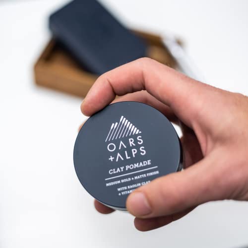Oars + Alps Clay Hair Pomade for Men with Biotin, Kaolin Oil, Bentonite Clay, Jojoba Oil, Vitamin B7 & B5, Promotes Hair Growth, Medium Hold, Matte Finish, Reduces Frizz, 2.4oz