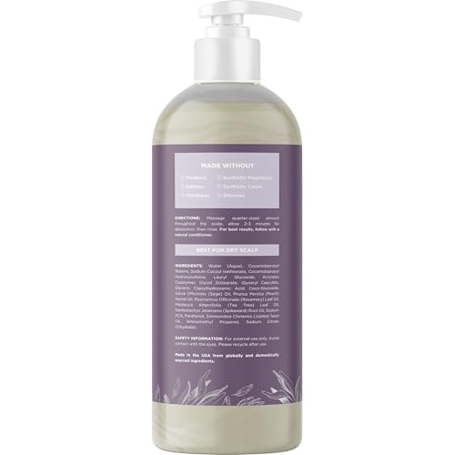 Sage and Rosemary Shampoo Sulfate Free - Ultra Clarifying Shampoo for Build Up and Dry Scalp Treatment with Cleansing Essential Oils for Hair - Sulfate Free Shampoo for All Hair Types with Sage Oil