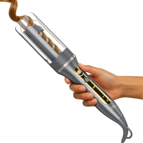 Automatic Rotating Curling Iron, Zavarea 1 Inch Beach Waves Curling Wand with Extra Long Barrel, Self Hair Curler with Tangle-Free & Negative Ions, Easy to Use, Dual Voltage, Elegant Gray