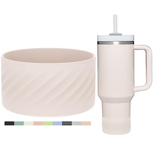 Affute Protective Silicone Boot for Stanley Quencher H2.0 40 oz & IceFlow Flip 20 oz 30 oz and hydroflask 12-24 oz, Anti-Slip Bottle Bottom Sleeve Cover (Rose Quartz)