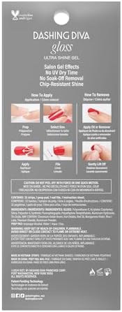 Dashing Diva Gloss - UV Free, Chip Resistant Gel Nail Strips | Contains 32 Wraps, 1 Prep Pad, 1 Nail File