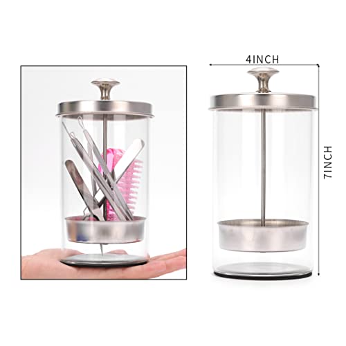 Unbreakable Disinfectant Jar - 21Oz Glass Sterilizing Jar with Removable Straining Tray for Nail Tools and Barber Supplies