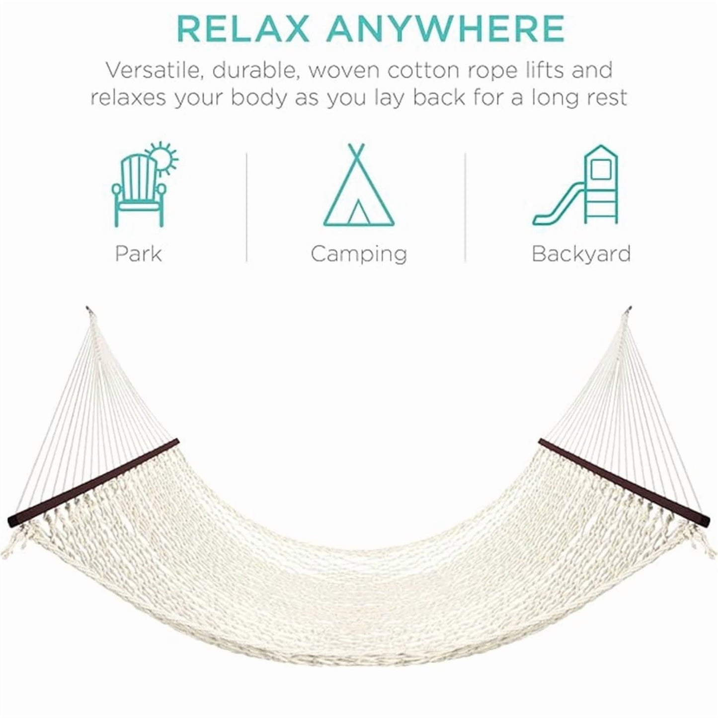 Heavy Duty Beach Hammock with Crossbars and Removable Pillow - 450 lb Capacity, Quilted Fabric Outdoor Hammock for Patio, Backyard, Poolside - Includes Chains for Easy Hanging