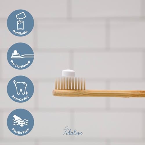 Smile More Toothpaste Tablets with Fluoride & nHAp - Vegan, Enamel Strengthening, Zero Waste, Paper Refill, 62 Tablets, Cool Mint, 1 Month Supply, Travel-Friendly