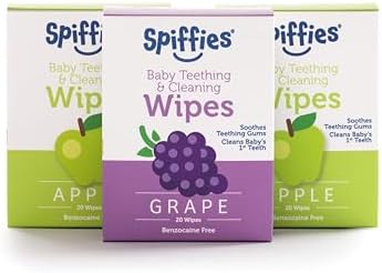 Baby Teeth Wipes - Apple & Grape Flavor Variety, Xylitol-Enriched Baby Gum Cleaner & Dental Wipes for Teething Relief and Teeth Cleaning - Safe for Infants & Toddlers, 20 Count (Pack of 3)